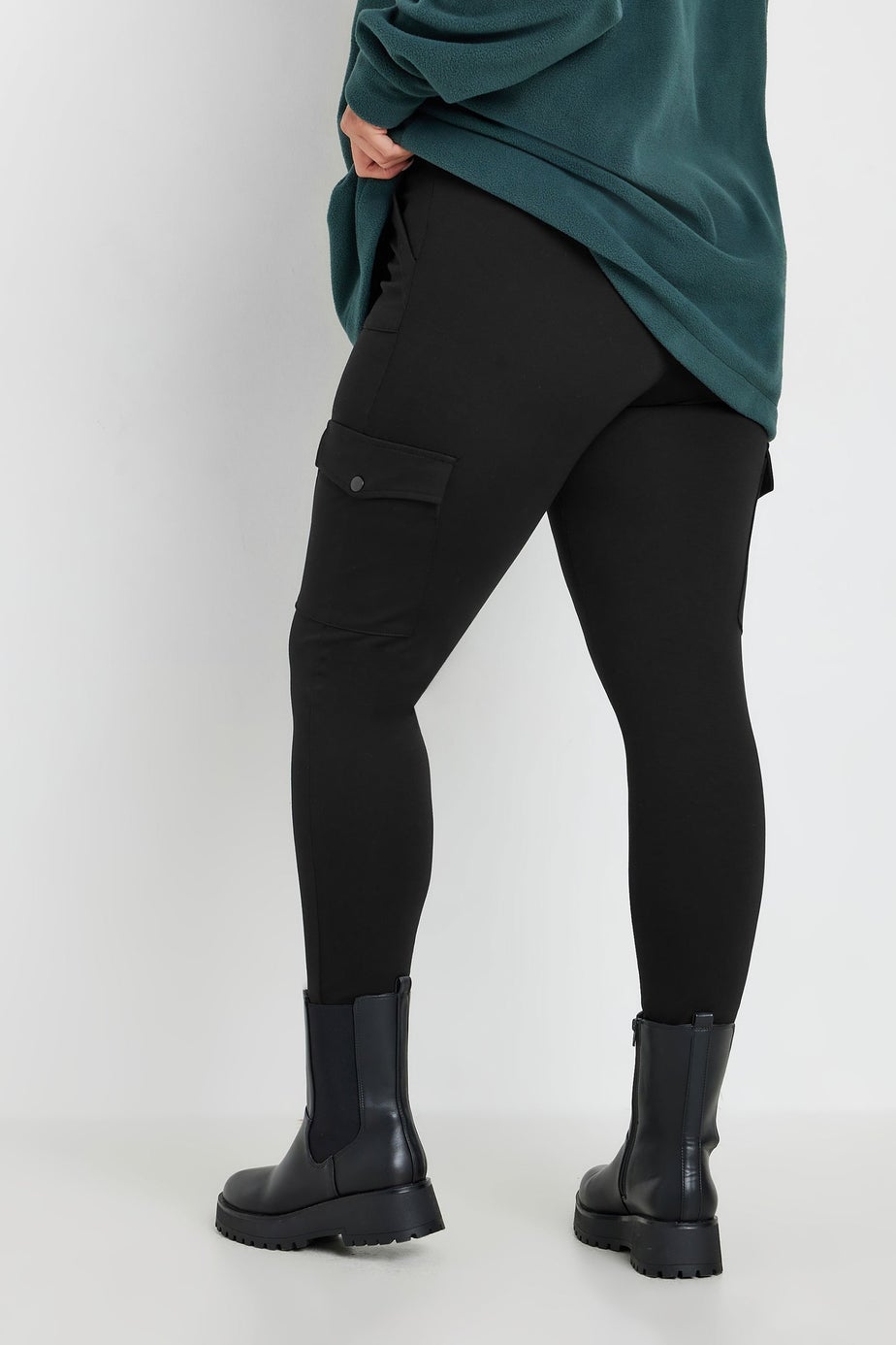 Yours Curve Black Cargo Pocket Leggings