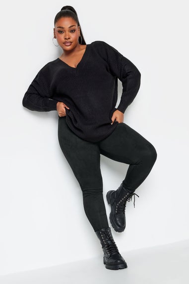 Yours Curve Black Stretch Soft Touch Faux Suede High Waisted Leggings