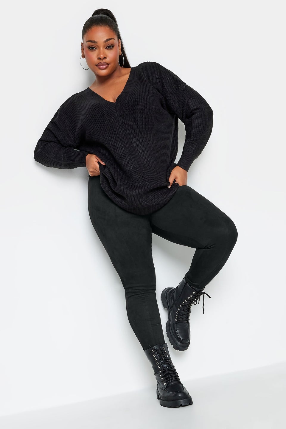 Yours Curve Black Stretch Soft Touch Faux Suede High Waisted Leggings