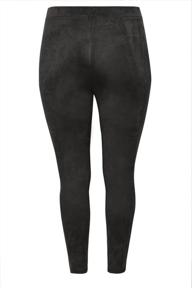 Yours Curve Black Stretch Soft Touch Faux Suede High Waisted Leggings