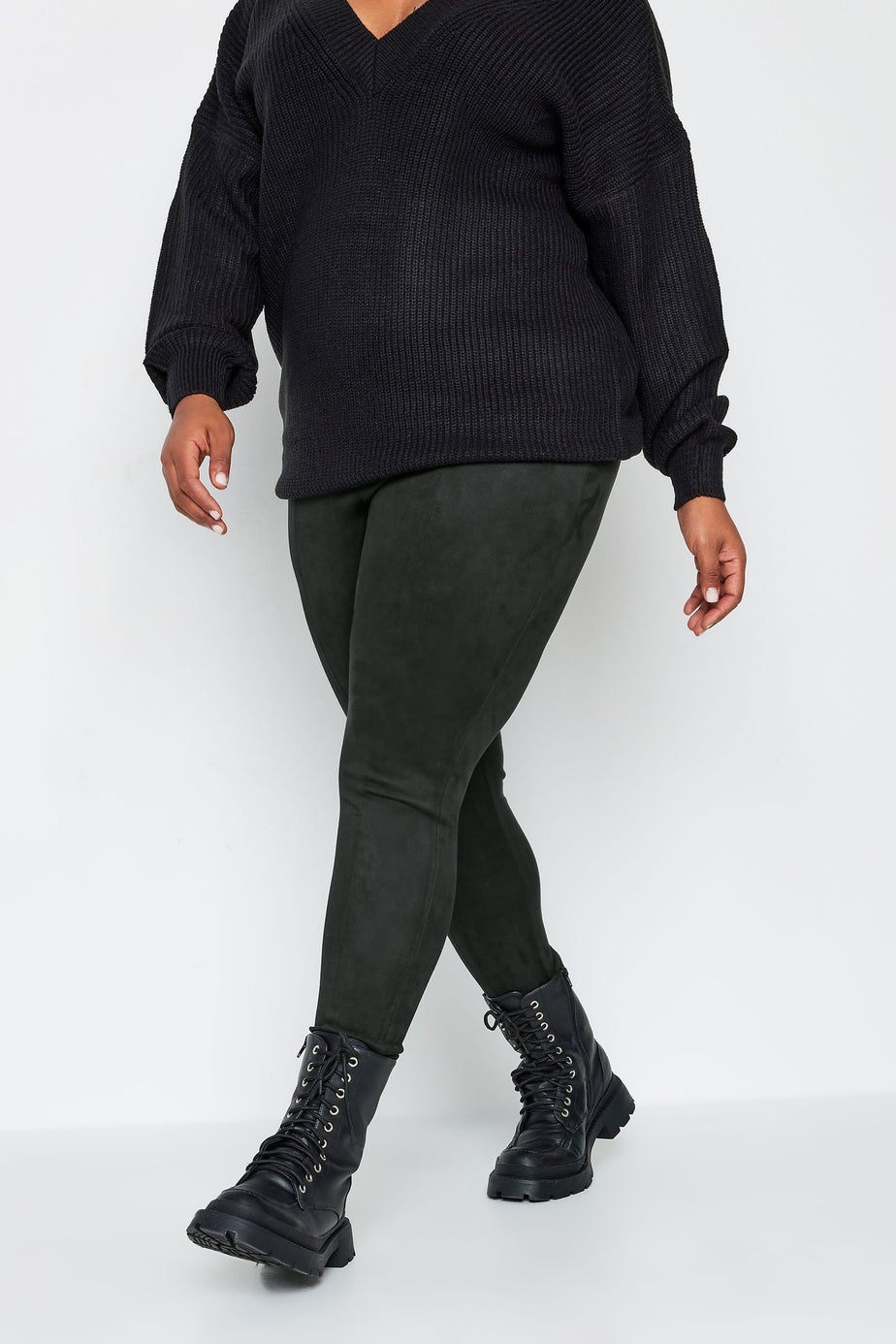 Yours Curve Black Stretch Soft Touch Faux Suede High Waisted Leggings