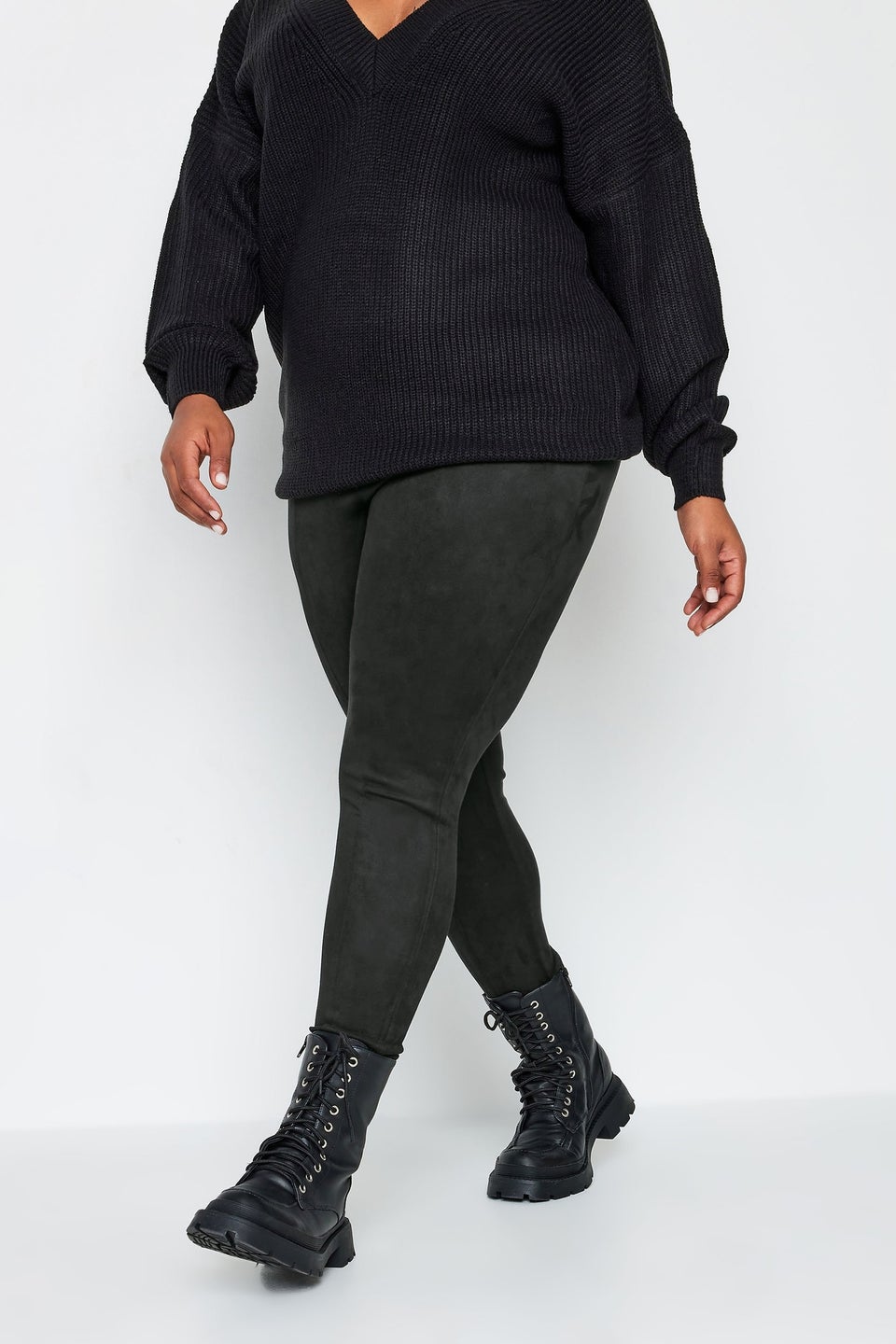 Yours Curve Black Stretch Soft Touch Faux Suede High Waisted Leggings