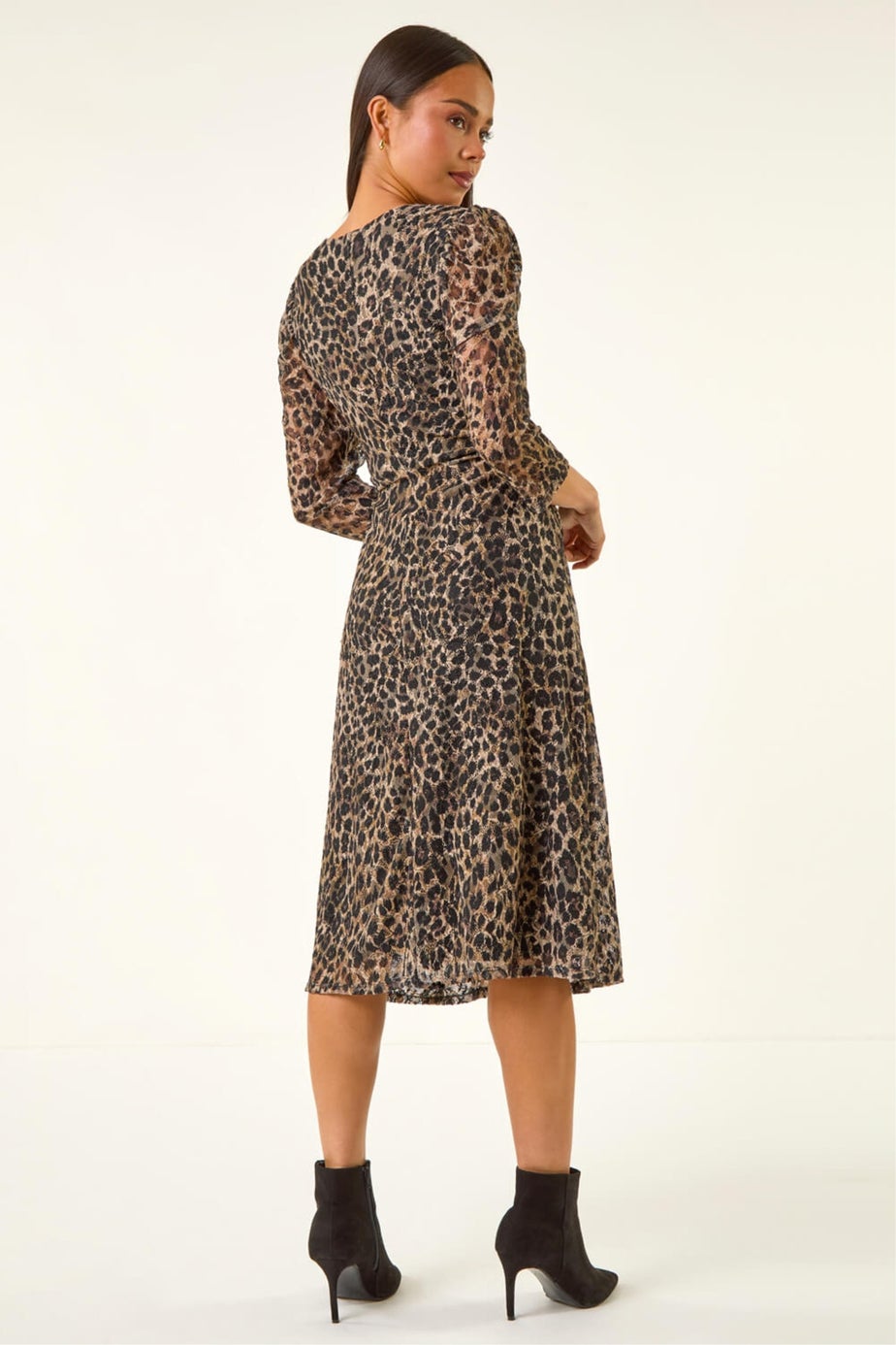 Roman Black Petite Animal Print Lace Stretch Dress