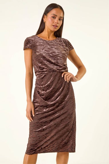 Roman Chocolate Petite Velvet Burnout Stretch Dress