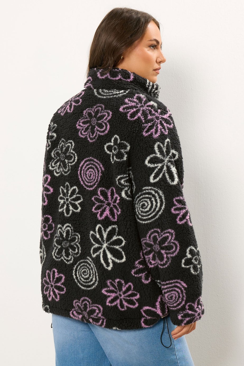 Yours Curve Black Floral Quarter Zip Fleece