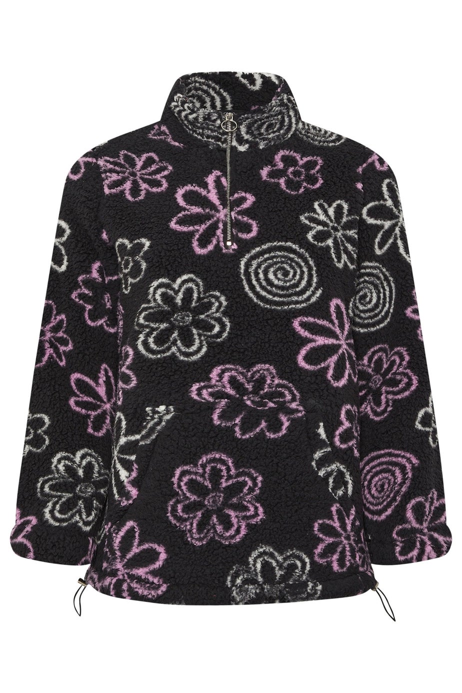 Yours Curve Black Floral Quarter Zip Fleece