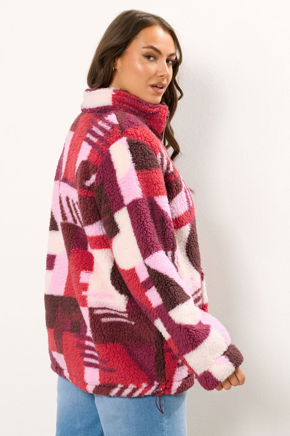 Yours Curve Pink Abstract Quarter Zip Fleece