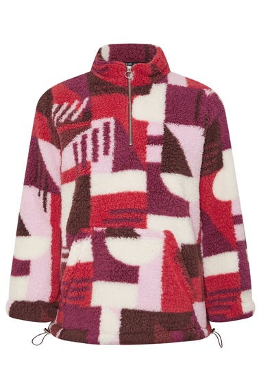 Yours Curve Pink Abstract Quarter Zip Fleece