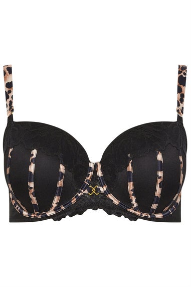 Yours Curve Black Lace Leopard Trim Padded Bra