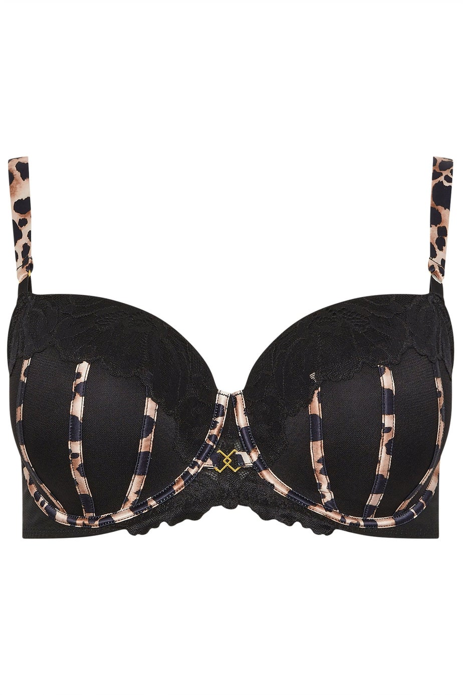 Yours Curve Black Lace Leopard Trim Padded Bra