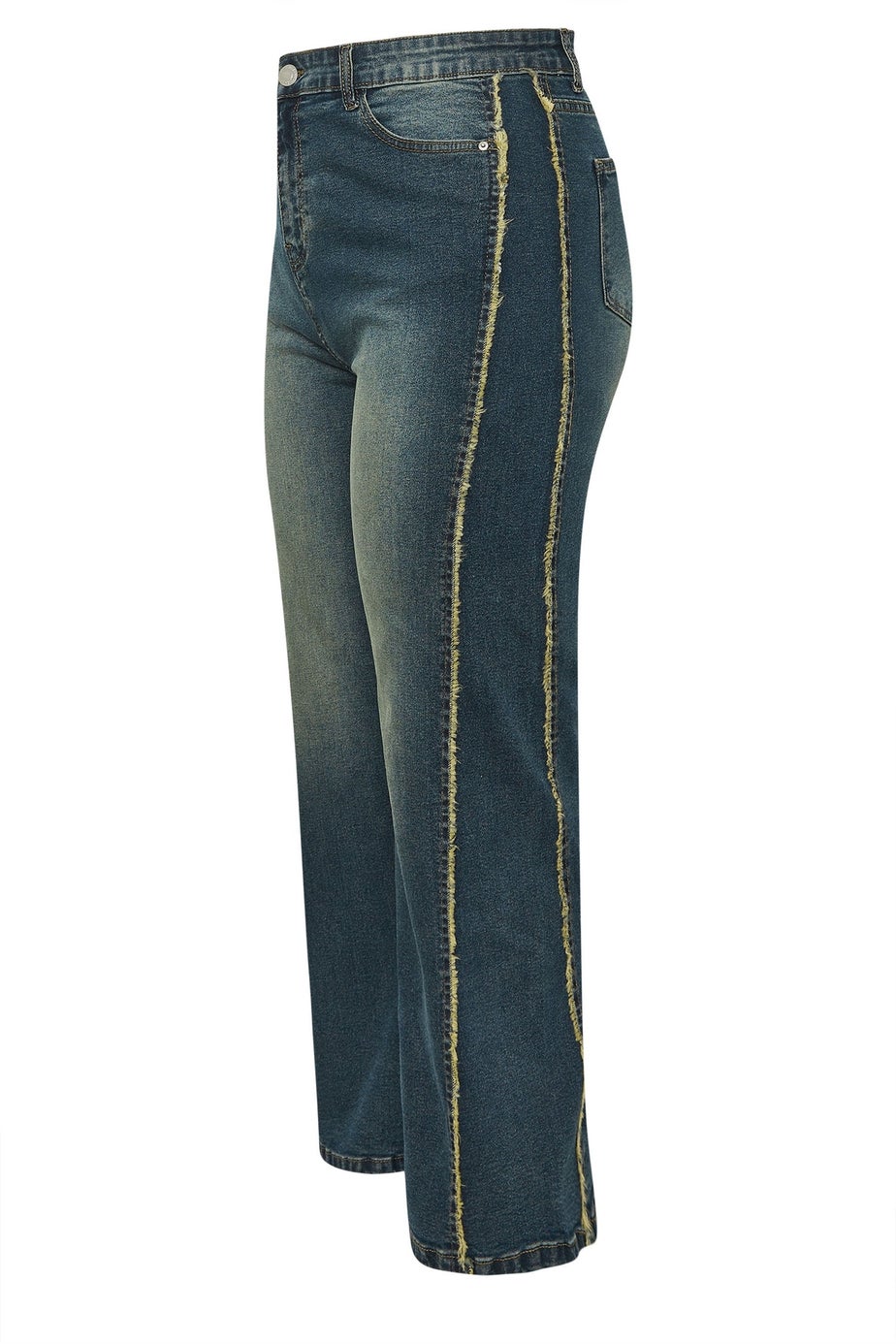 Yours Curve Blue Washed Fray Seam Wide Leg Jeans