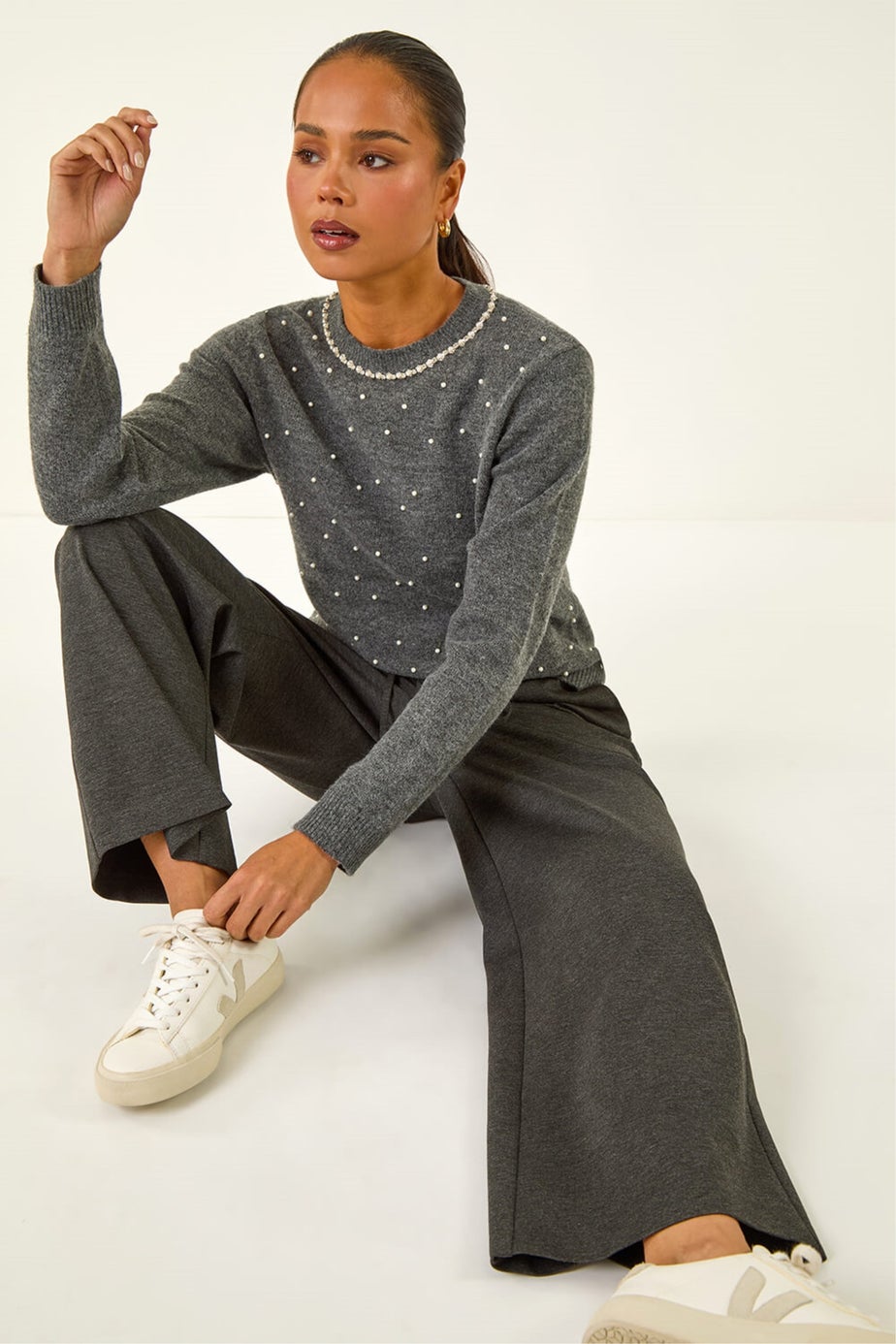 Roman Grey Petite Drawstring Ponte Trouser