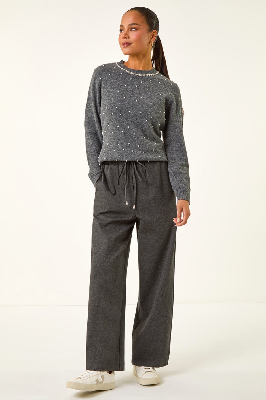 Roman Grey Petite Drawstring Ponte Trouser