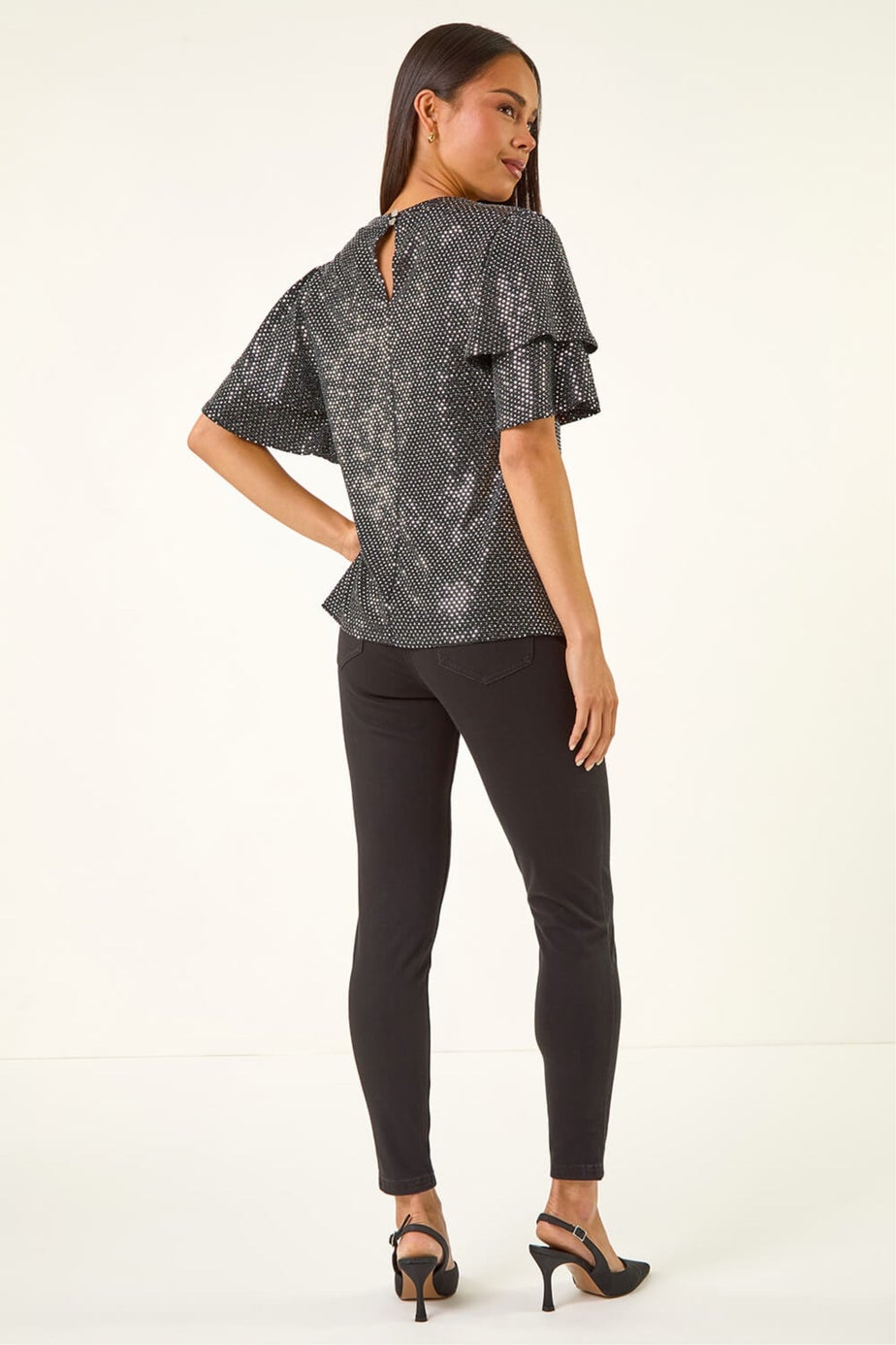 Roman Pewter Petite Sequin Flute Sleeve Top