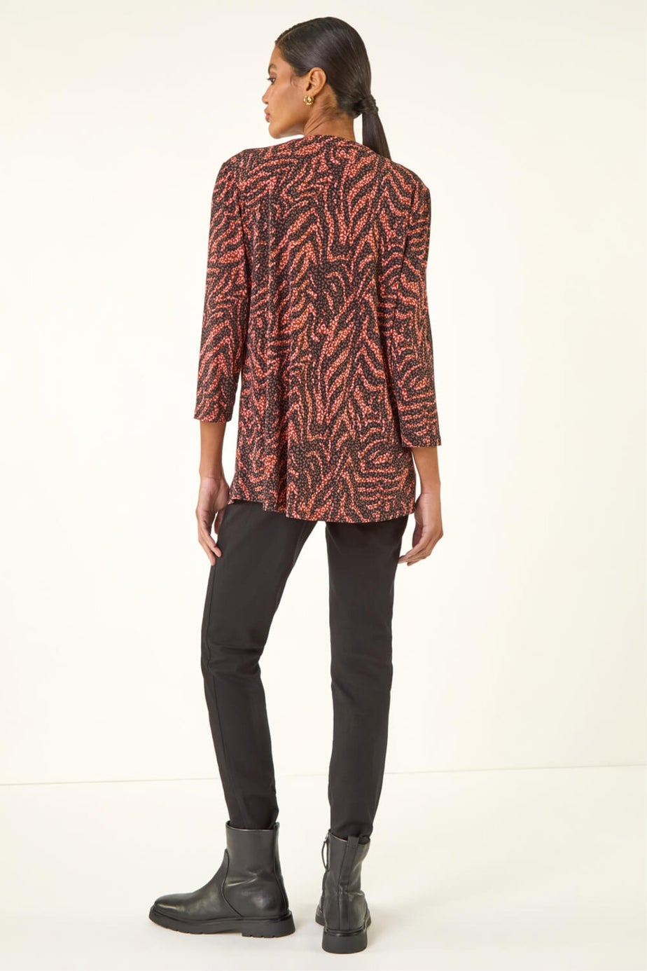 Roman Rust Animal Print Pintuck Stretch Shirt