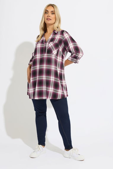 Yours Curve Black & Pink Check Overhead Shirt