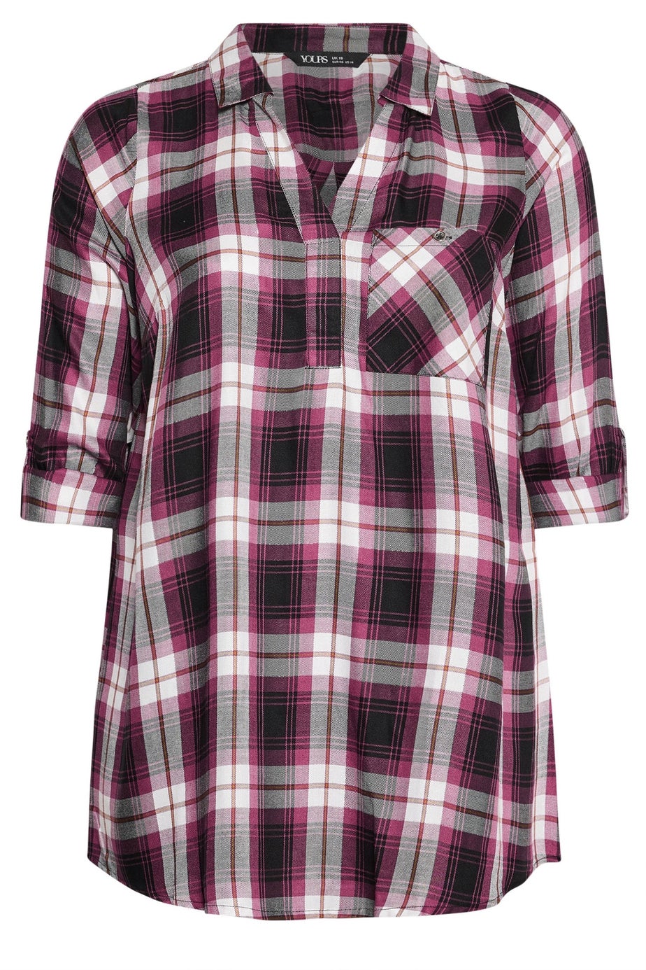 Yours Curve Black & Pink Check Overhead Shirt