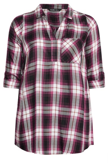 Yours Curve Black & Pink Check Overhead Shirt
