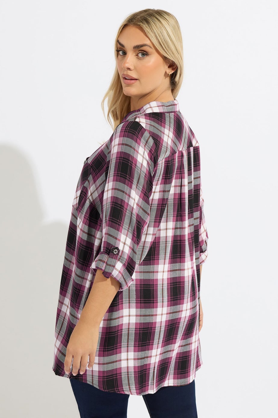 Yours Curve Black & Pink Check Overhead Shirt