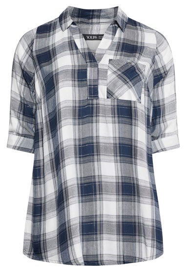 Yours Curve Navy Blue Check Overhead Shirt