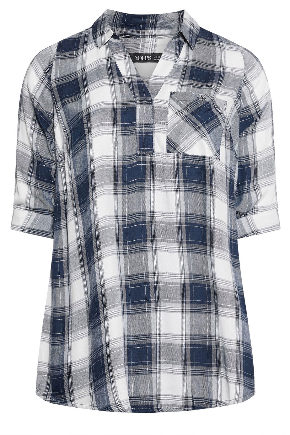 Yours Curve Navy Blue Check Overhead Shirt