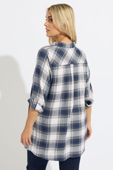 Yours Curve Navy Blue Check Overhead Shirt