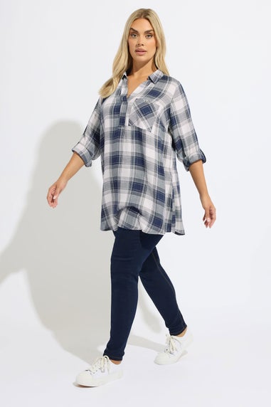 Yours Curve Navy Blue Check Overhead Shirt