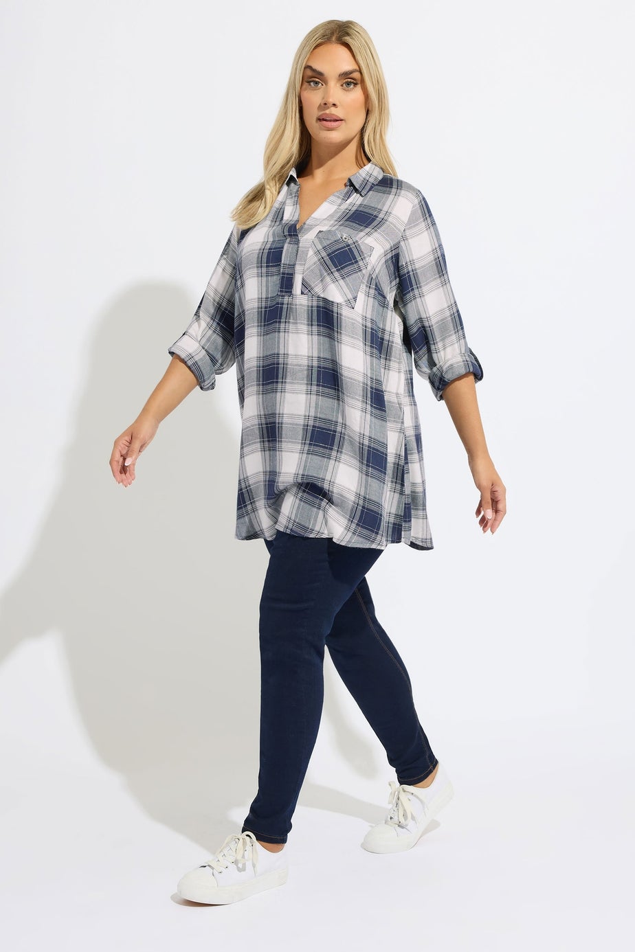 Yours Curve Navy Blue Check Overhead Shirt