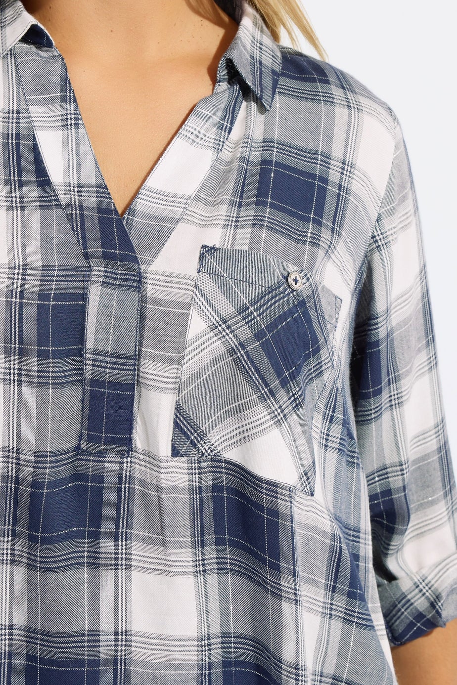 Yours Curve Navy Blue Check Overhead Shirt