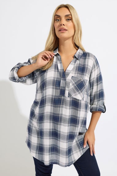 Yours Curve Navy Blue Check Overhead Shirt