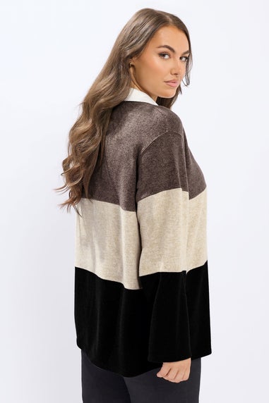 Yours Curve Natural Brown Colourblock Rugby Collar Top