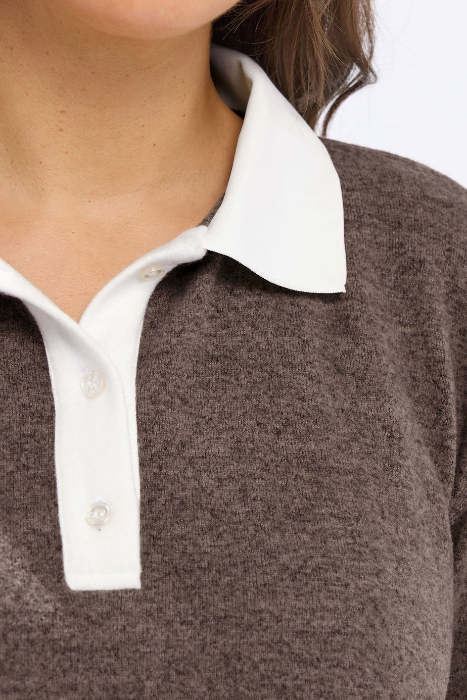 Yours Curve Natural Brown Colourblock Rugby Collar Top