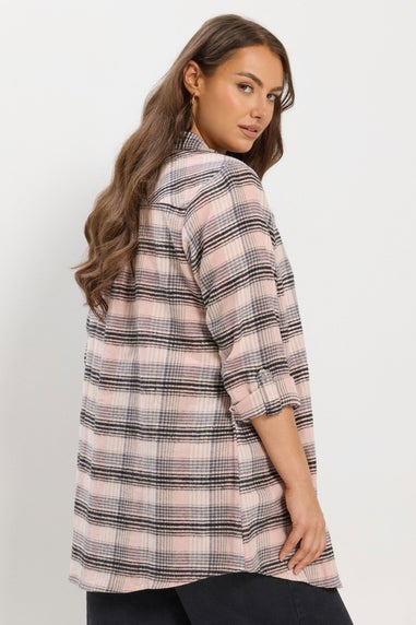 Yours Curve Pink Check Boyfriend Shirt