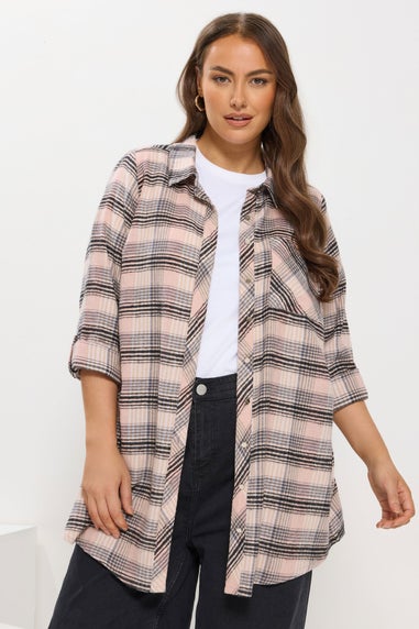 Yours Curve Pink Check Boyfriend Shirt