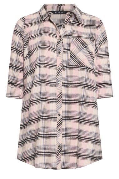 Yours Curve Pink Check Boyfriend Shirt