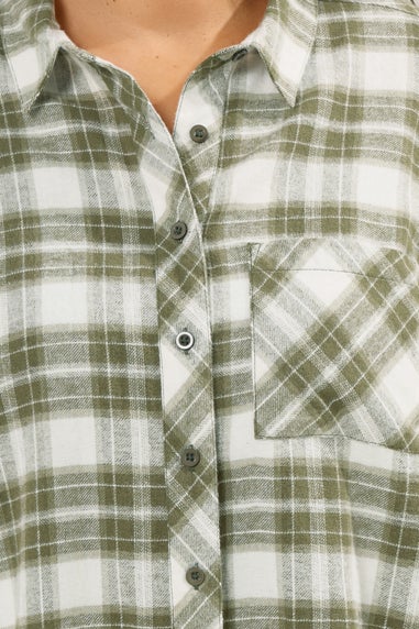 Yours Curve Khaki Green Check Boyfriend Shirt