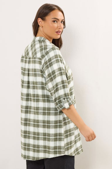 Yours Curve Khaki Green Check Boyfriend Shirt