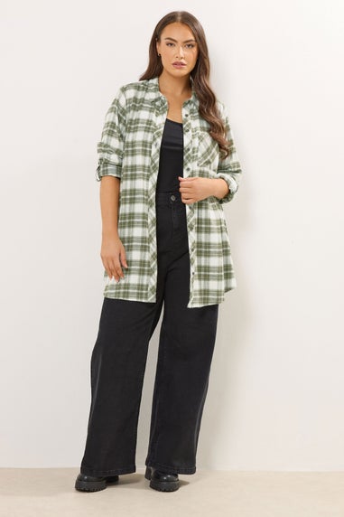 Yours Curve Khaki Green Check Boyfriend Shirt