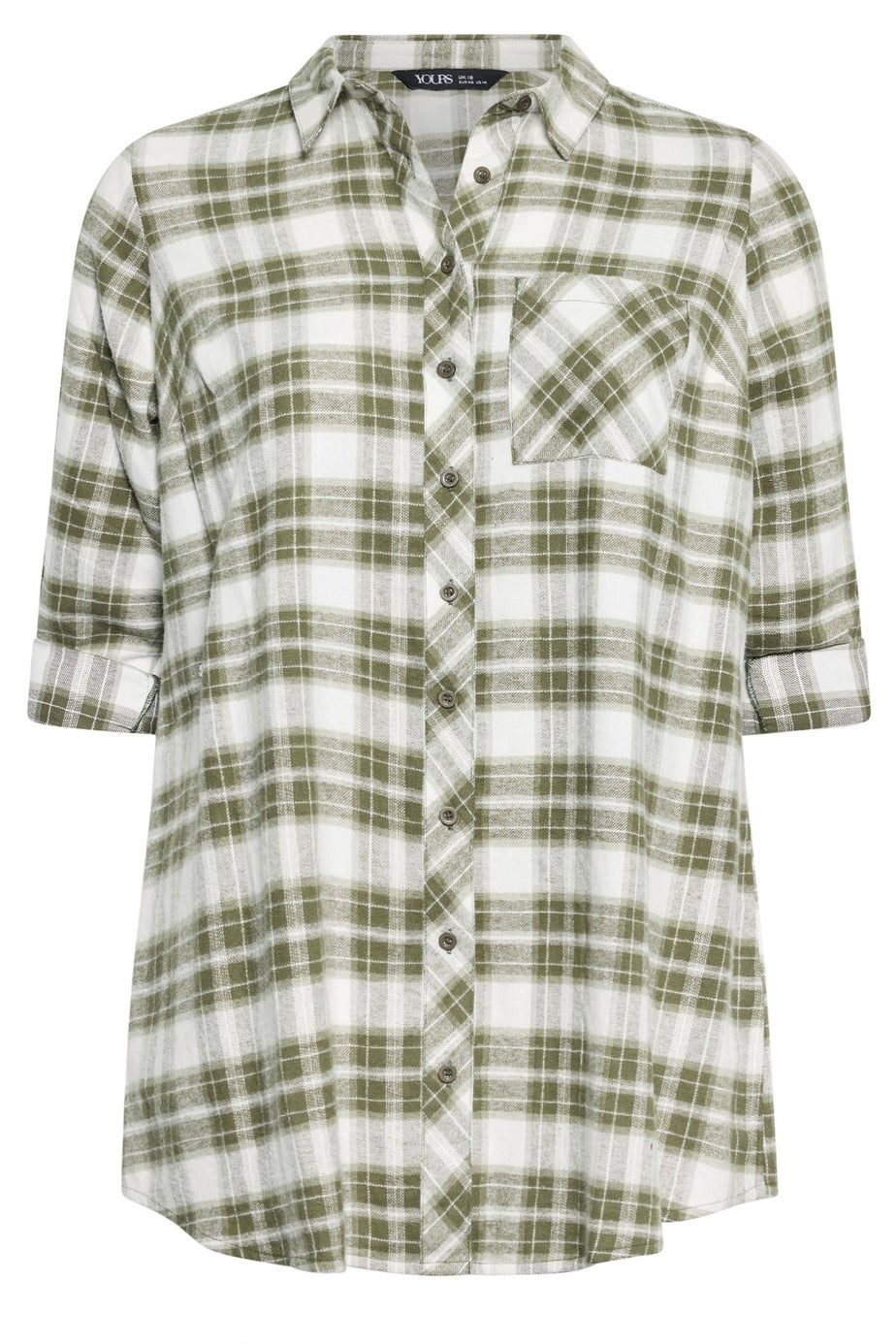Yours Curve Khaki Green Check Boyfriend Shirt