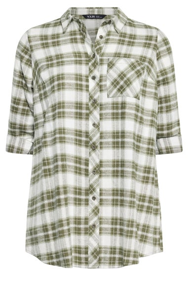 Yours Curve Khaki Green Check Boyfriend Shirt