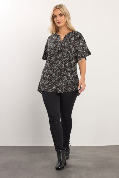 Yours Curve Purple Floral Print Notch Neck Blouse