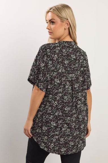 Yours Curve Purple Floral Print Notch Neck Blouse