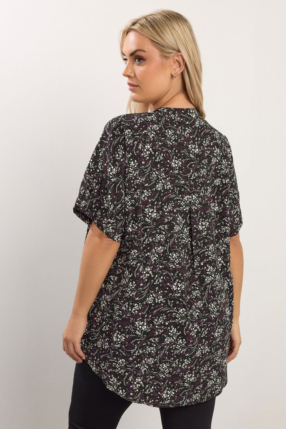 Yours Curve Purple Floral Print Notch Neck Blouse