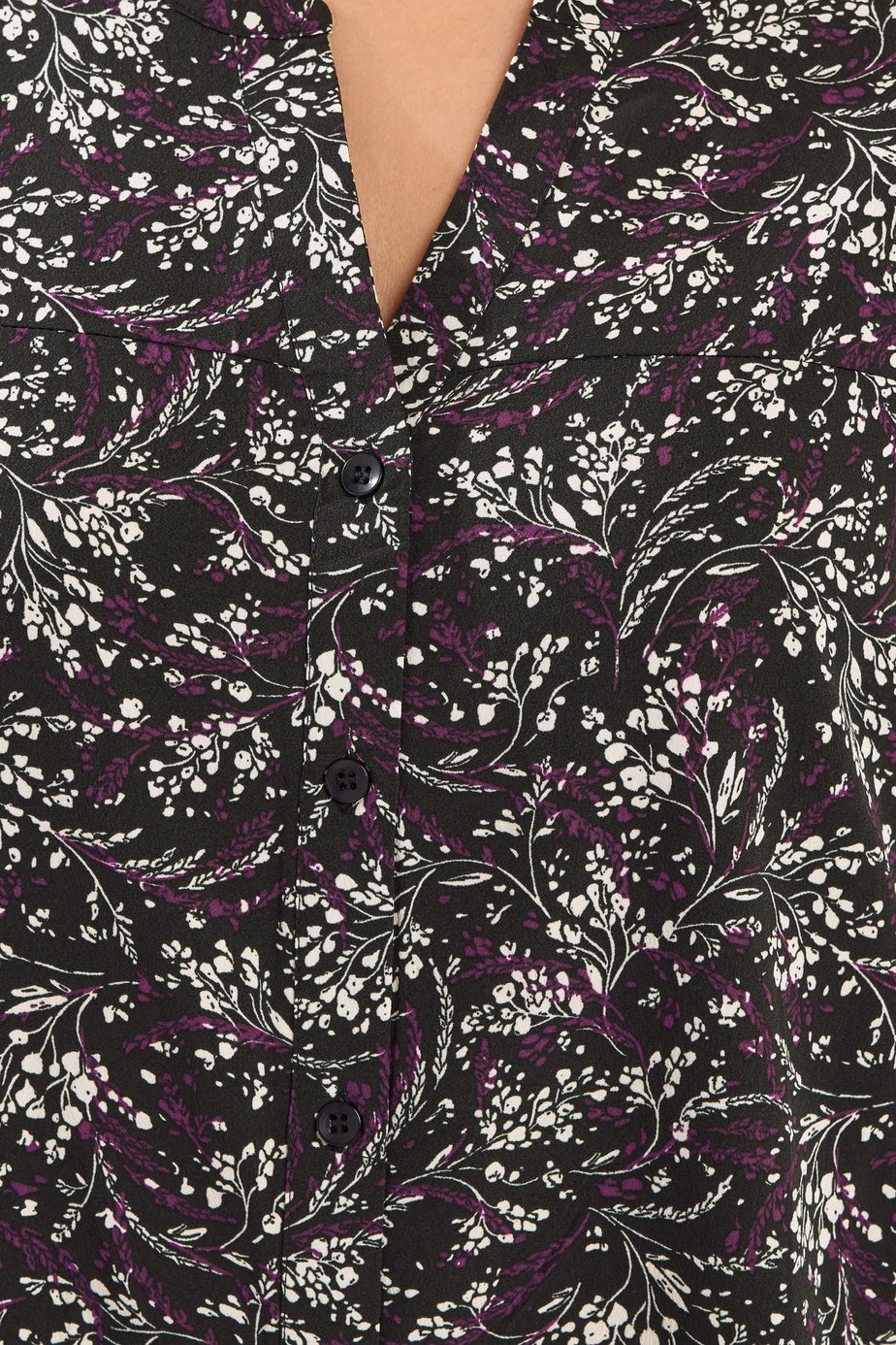 Yours Curve Purple Floral Print Notch Neck Blouse