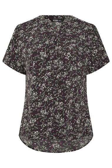 Yours Curve Purple Floral Print Notch Neck Blouse