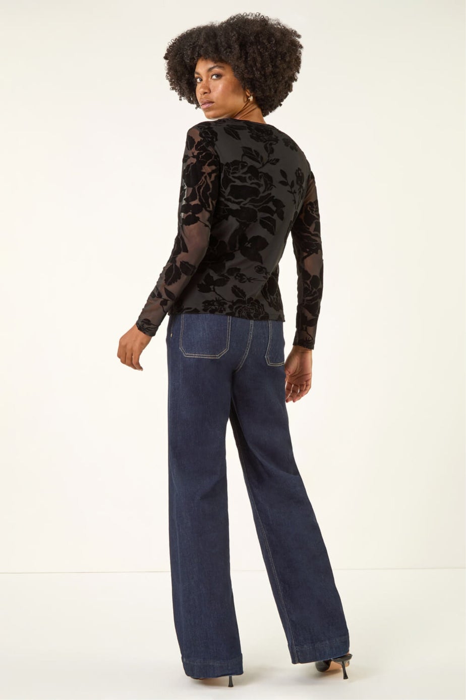 Roman Black Textured Velvet Stretch Top