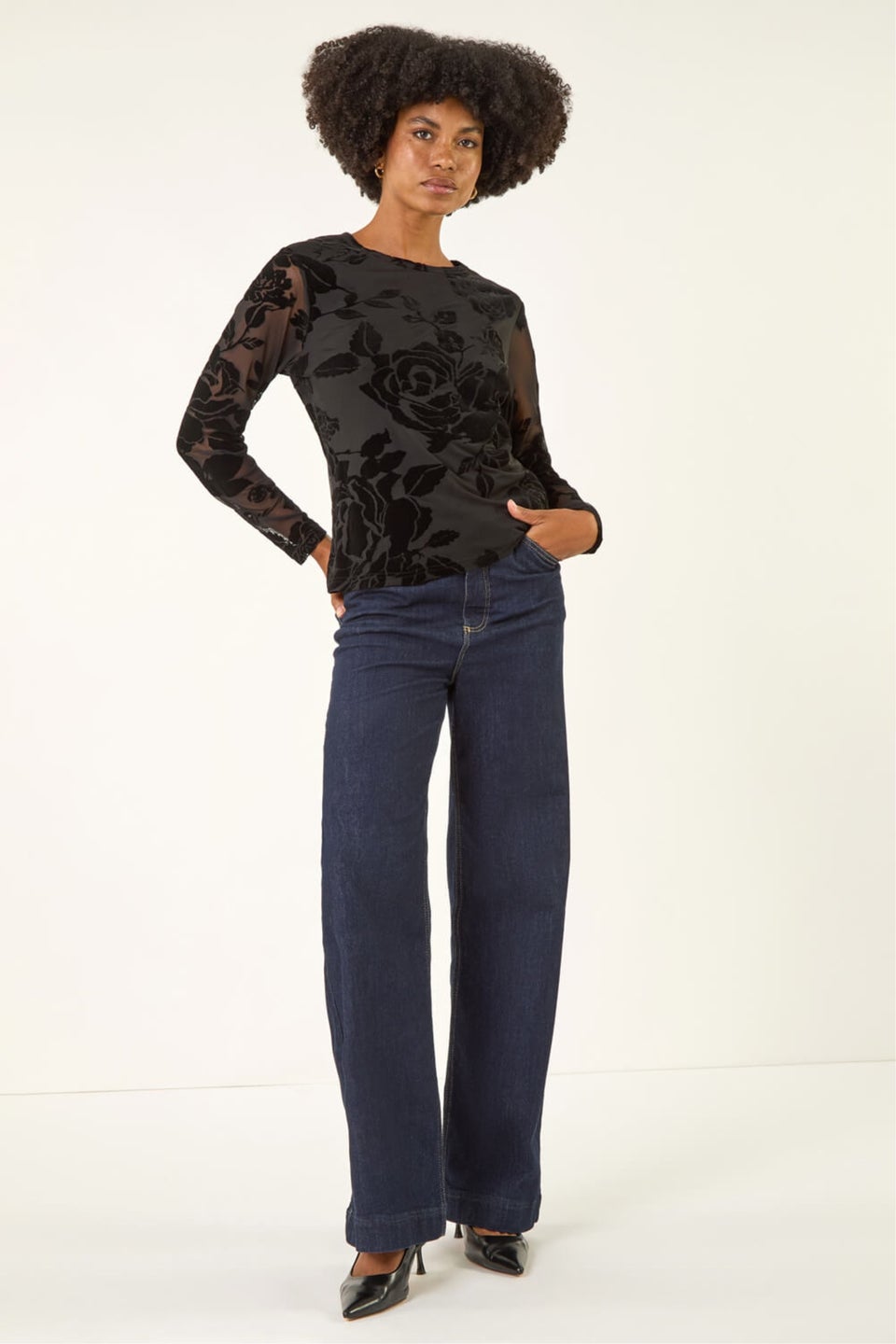 Roman Black Textured Velvet Stretch Top