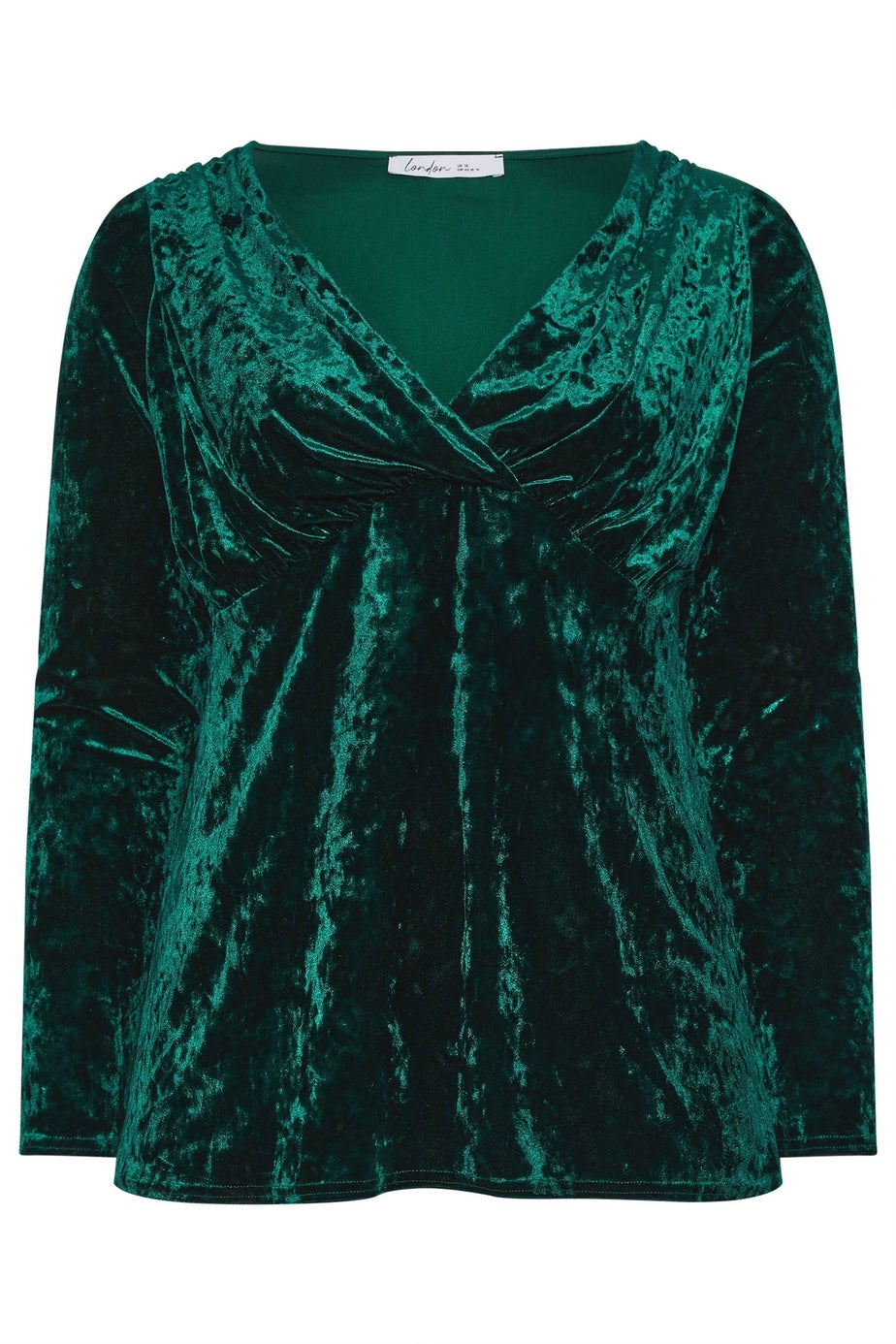 Yours London Curve Green Velvet Wrap Long Sleeve Top