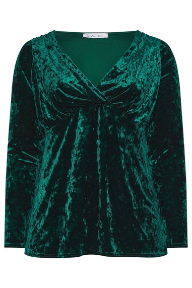 Yours London Curve Green Velvet Wrap Long Sleeve Top