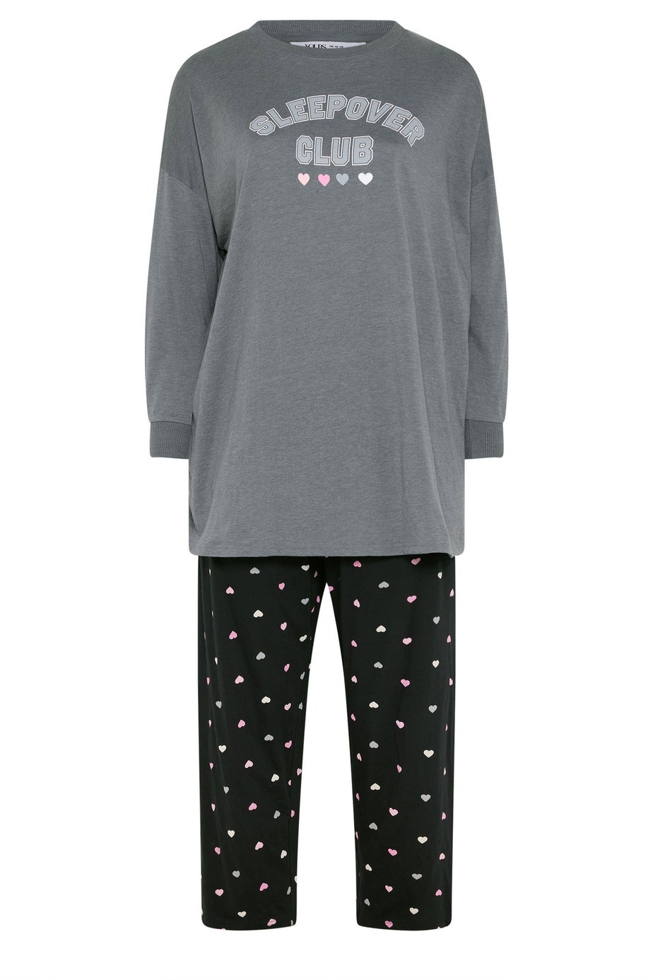 Yours Curve Grey 'Sleepover Club' Wide Leg Pyjama Set